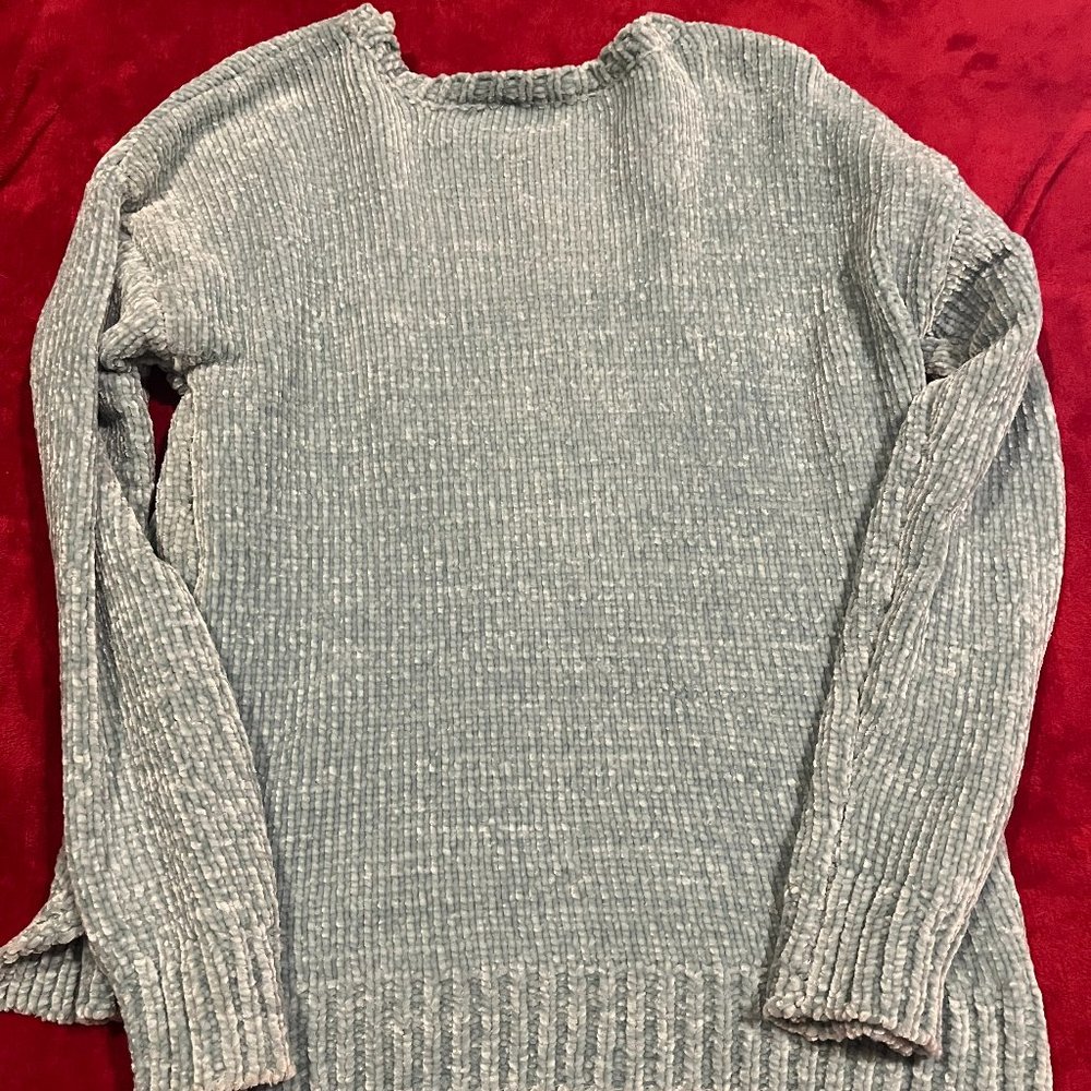 dip sweater, greyish blue, size medium.